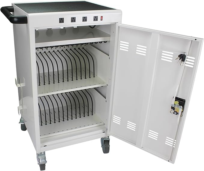 Charging Cart, 36 Device Mobile Charging Station for Tablet Up to 16.3-inch Screen Size, Rolling Storage Cabinet with Cord Organizer, Front and Back Access Locking White