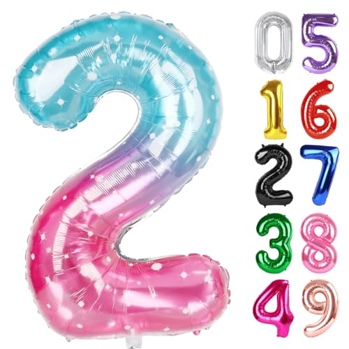 Image of Starry Sky Number 2 Balloon 40 Inch, 2nd Birthday Decoration, Sparkling 2 Number Balloon Party Decor