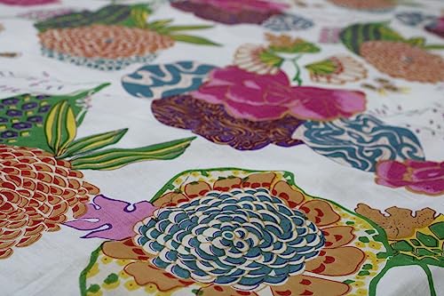 Image of Indian Hand-Block Printed Jaipuri Fruit Print Floral Ethnic Sanganer Kurti Print Cotton Fabric (20 Yards, White Fruit)