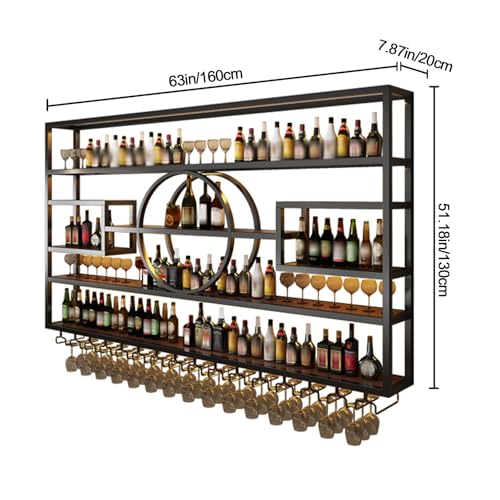 Image of 47in Wine Rack Wall Mounted, Large Capacity Hanging Wine Bottles Display Shelf with Glasses Holder, 4 Tier Industrial Bar Liquor Storage Shelves for Home Bar Kitchen,Living Room (Gold, 47in /120cm)