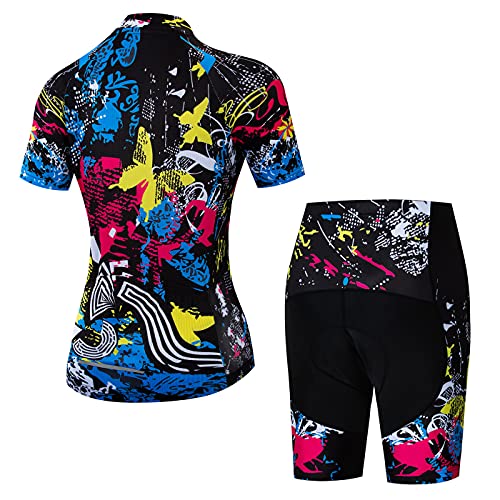 Hotlion Conjunto de camisa de ciclismo feminino manga curta roupas de bicicleta com bolso, D1cf2062,