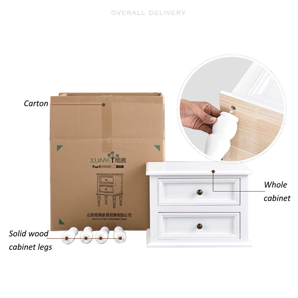 ZXFDM Slim Vintage Side Table, Pine Bedside Table with Drawers
