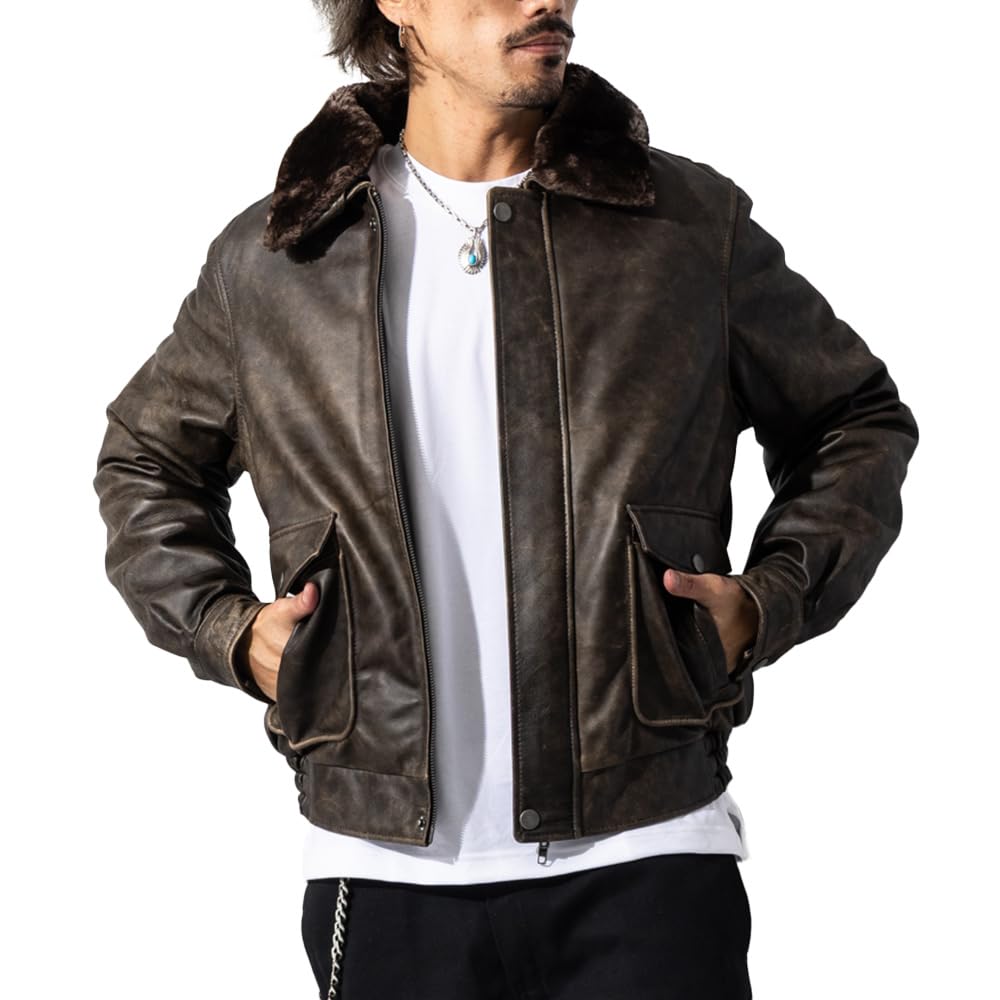 Amazon | (リューグー) Liugoo G-1 襟ボアレザーブルゾン ボンバー