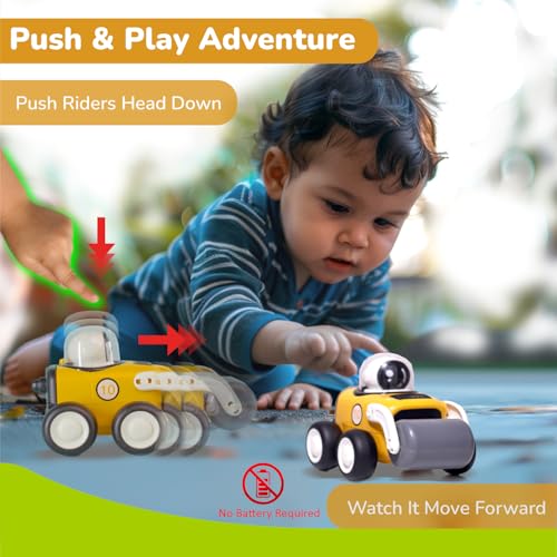 Image of R for Rabbit Orapple Rover Push and Play Mini Construction Vehicle Set for Kids | Non-Toxic BPA Free 4 Pcs Road Roller, Bulldozer, Drill Crusher & Excavator Baby Toy Car Combo (Yellow Black)