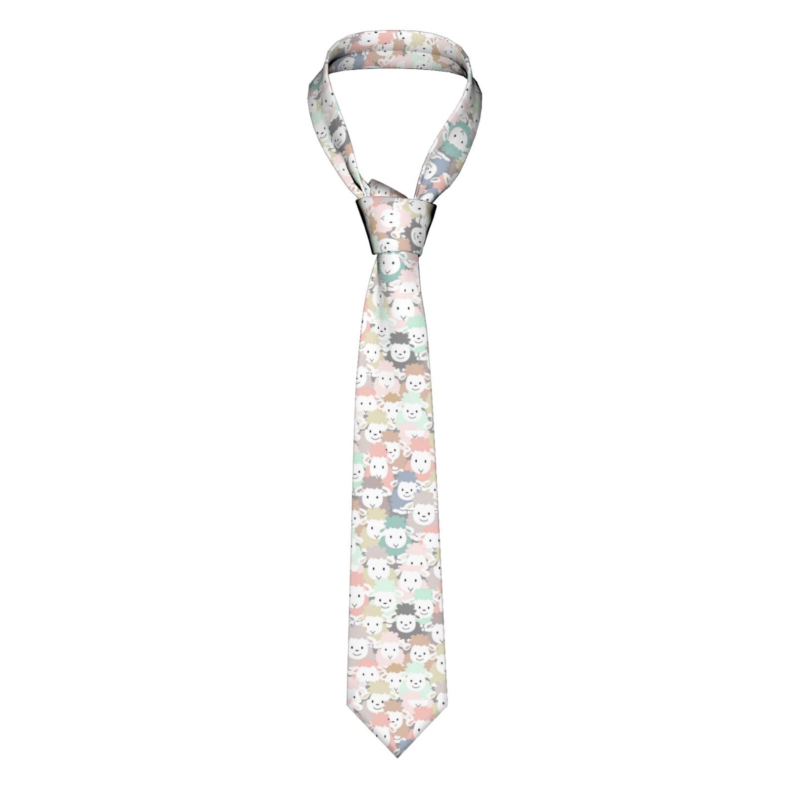 Esasam Men's Black Cute Colorful Sheep Cartoon Pattern Print Stylish Necktie - Premium Polyester Fiber Fabric, Perfect For Business And Formal Occasions