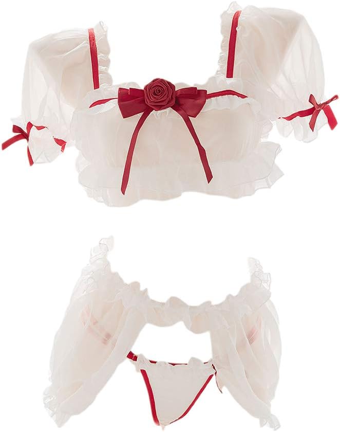Women Sexy Lingerie Kawaii Mesh Bra and Panty Set Cosplay Costumes See Through Exotic Nightie