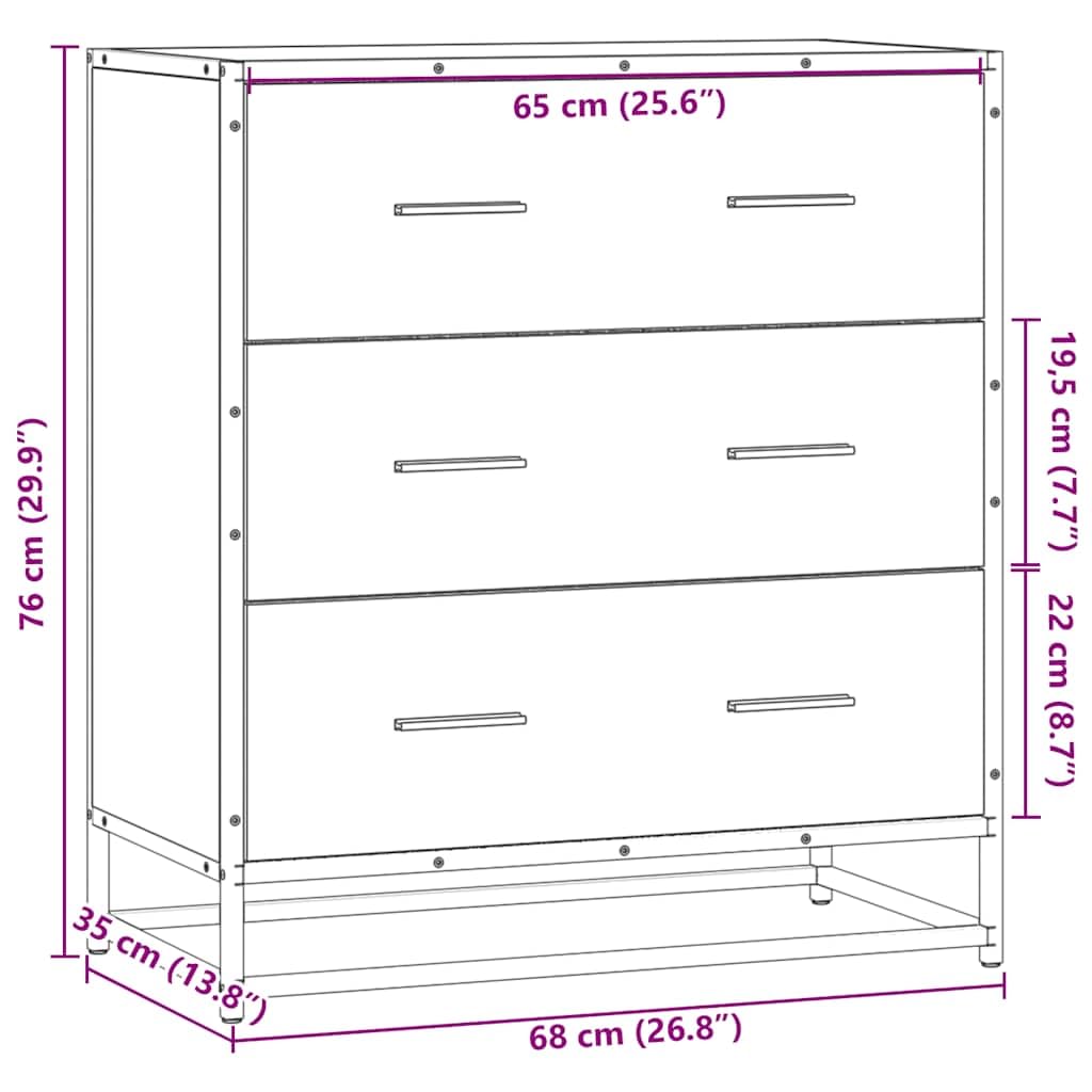 Dressoir 68x35x76 cm bewerkt hout grijs sonoma eikenkleurig
