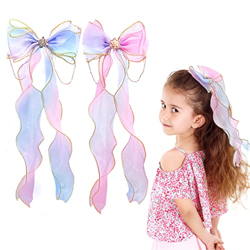 Barrettes cheveux fille anti-glisse avec noeud arc-en-ciel et pince crocodile en métal