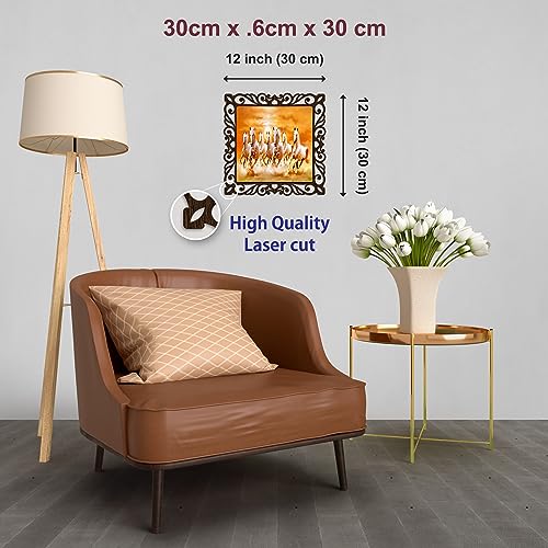 Image of Casa Rica Photo Frame Painting Wall Hanging home decoration for Wall, Living /Bed Room, Lobby(12inch x12inch) Laser Cut(Multicolor) (Seven Running Horses)