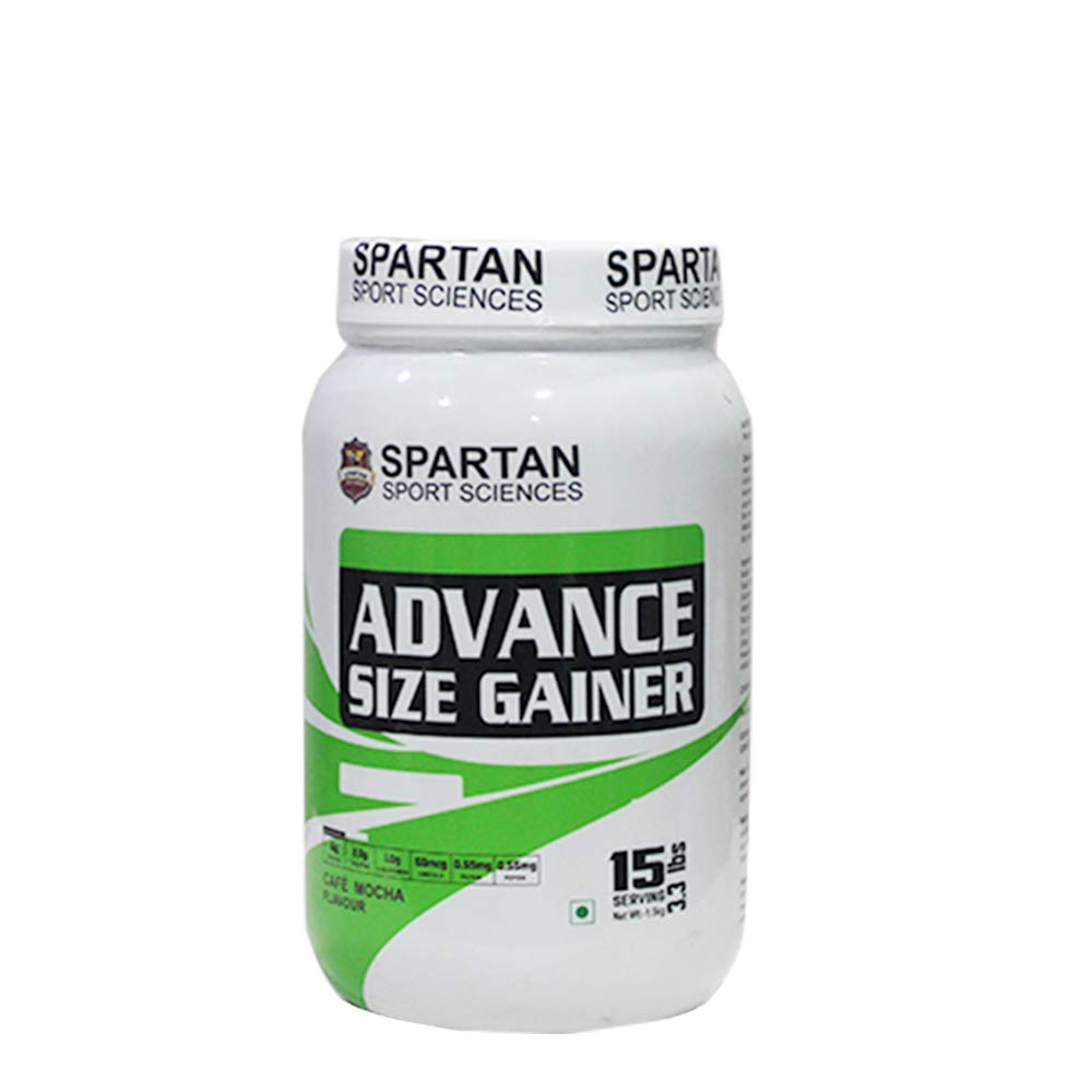 Spartan Sport Sciences Advance Size Gainer | Muscle Mass Weight Gainer with 8g Protein, 2.0g Creatine, 60mcg Omega-3 & Glutamine Supplement for Men & Women | Cafe Mocha Flavour 1.5Kg