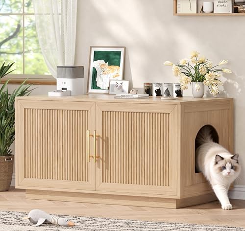 Fluted Cat Litter Box Enclosure, Hidden Litter Box Cabinet | 31.5...