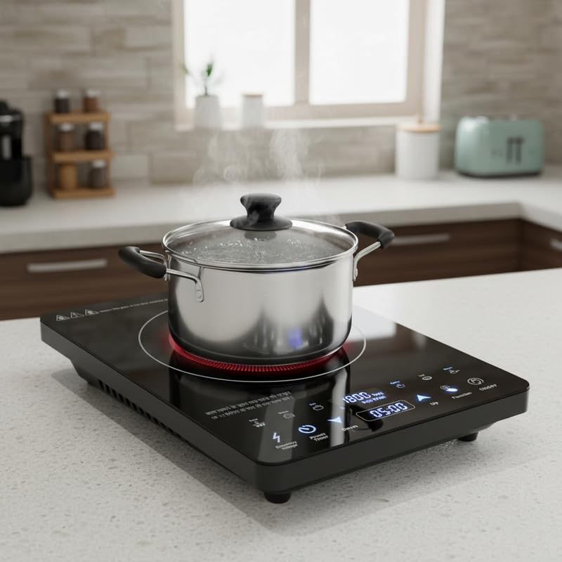 Image of Drumstone (15 Years Warranty) 2000W Induction Cooktop with Toughened Glass Surface, Touch Control Panel, Fast Heating Electric Stove for Efficient Home Kitchen Cooking