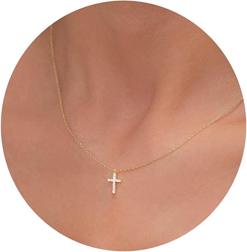 Classic style 5-small cz gold cross necklace