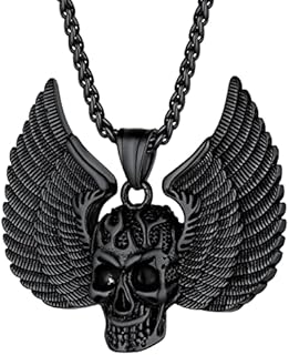 PROSTEEL Men Vintage Gothic Skull Necklace, Stainless Stee/Gold Plated/Black-Send Gift Box