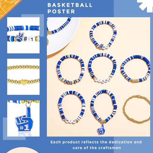 28 Pcs Football Game Day School Spirit Items Bracelets - 7 Styles Sport Stackbale Stretch Clay Blue Beaded Bracelet Team Spirit Bangles - Football Mom Accessories Outfits Jewelry Gifts3