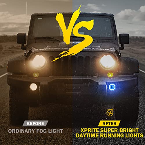 Image of 4 Inch 60W LED Fog Light w /Blue Halo DRL Compatible with 07-18 Jeep JK JKU