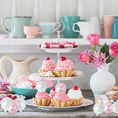 24 Pcs Bubble Balls Cake Topper Balls Cake Toppers Plastic Ball Cake Topper Bubble Balls Cupcake Insert Topper Set For Diy Birthday Party Baby Shower Wedding Anniversary (Clear, Pink, White) #TOP4