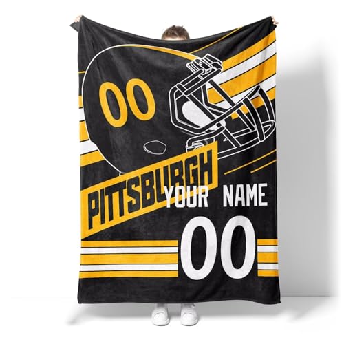 ANTKING Pittsburgh Blanket for Men Women Boy Custom Name and Number Throw Blanket Gifts