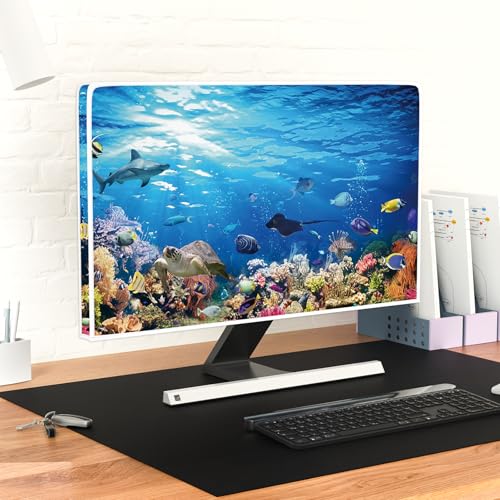 Image of Underwater Waterproof Screen TV Cover 32 Inch Ocean Undersea Life Tropical Fish Turtle Coral Design Television Covers Dust-Proof Anti-Scratch Anti-Static Protective Cover for LED LCD OLED TVs