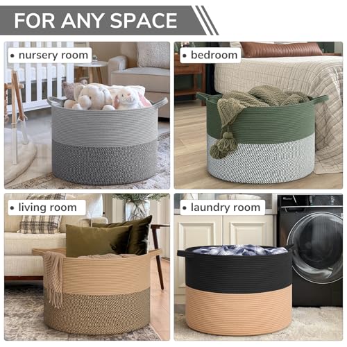 Image of INDRESSME 115L Extra Large Blanket Basket, Cotton Rope Basket for Nursery Living Room, Decorative Woven Storage Baskets with Handles for Dirty Clothes, Toy Bin For Dog Toys, Grey