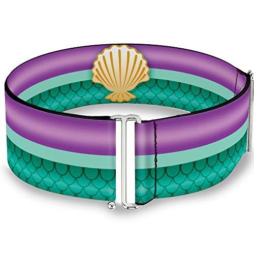 Disney Belt, Cinch Belt Little Mermaid Stripe Shell Purple Green Gold, 3.0 Inch Wide, Adjustable