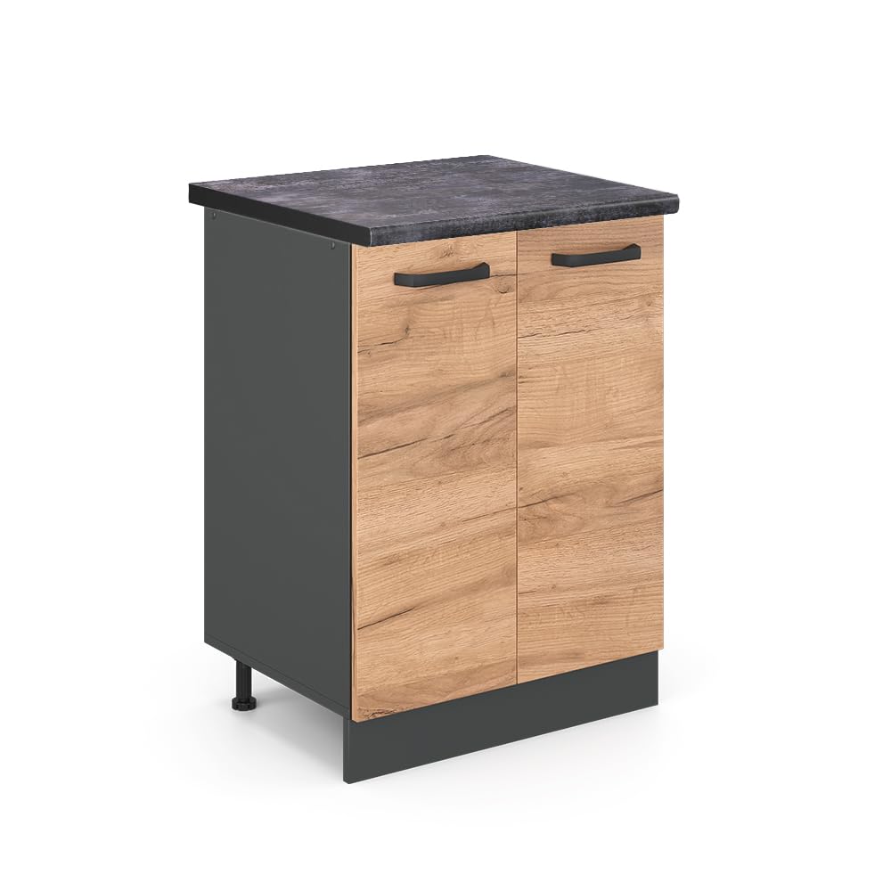 Vicco Mobiletto base cucina R-Line, Rovere dorato, 60 cm, PL Antracite, per la libera combinazione all'interno di sistemi cucina modulari