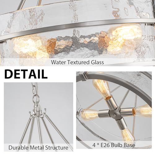 20.47" Modern Glass Chandelier for Dining Room, Brushed Nickel Textured Crystal Drum Kitchen Island Light Fixture Luxury Glass Water Ripple Crystal Chandeliers for Living Room Kitchen Bedroom Foyer by HFYOXK - Used condition - Image 7