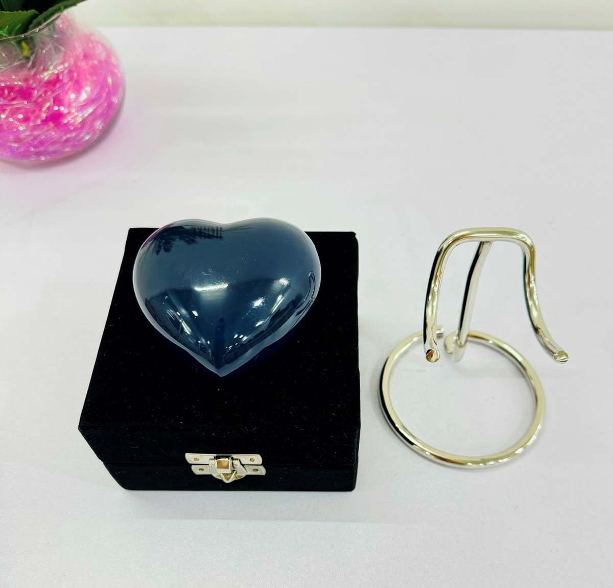 Blue Small Love Heart Pet Urn for Ashes with Box Small Dog’s and Cat’s Ash Container for Funeral Remains with Stand Mini Cremation Urn for Ashes