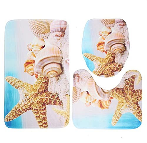 YouTownEU Badematten-Set Toilette 3-teiliges Set Ocean Scenery Print rutschfeste absorbierende Toilettenmatte Sitzbezug…