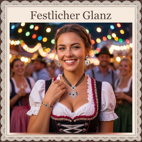 4 Stück Trachtenschmuck Damen,schwarz Kristall, Choker, Ohrringe & Armband für Dirndl Oktoberfest – Bild 5