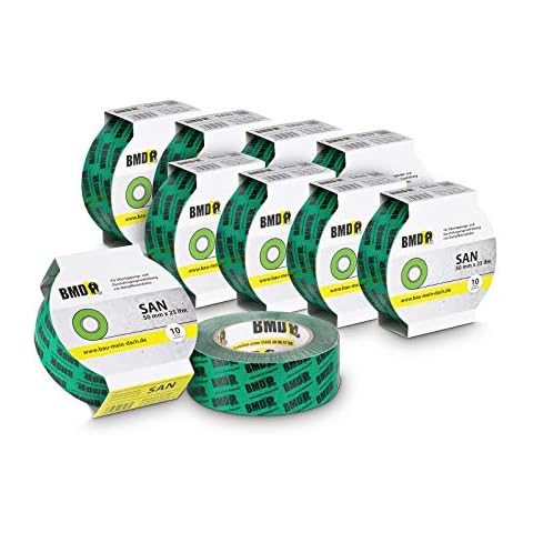 10x BMD - san Hochleistungsklebeband (Grün - 50mm x 25lfm) zur Verklebung von Dampfsperrfolie Dampfbremsfolie nach DIN Norm 4108 Teil 7 Klebeband Cover