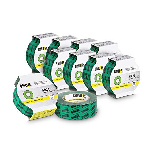 10x BMD - san Hochleistungsklebeband (Grün - 50mm x 25lfm) zur Verklebung von Dampfsperrfolie Dampfbremsfolie nach DIN Norm 4108 Teil 7 Klebeband