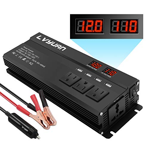 Yinleader 1000W Car Power Inverter DC 12V to 110V AC Converter with 4 USB Ports,4 AC Outlets,LED Display for Truck/RV