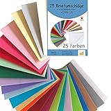 25 Briefumschläge bunt C6, bunte Umschläge in 25 unterschiedlichen Farben als Set im Format C6, nassklebend, ideal zum Basteln, zu Weihnachten oder als Geschenkidee für A6 Karten