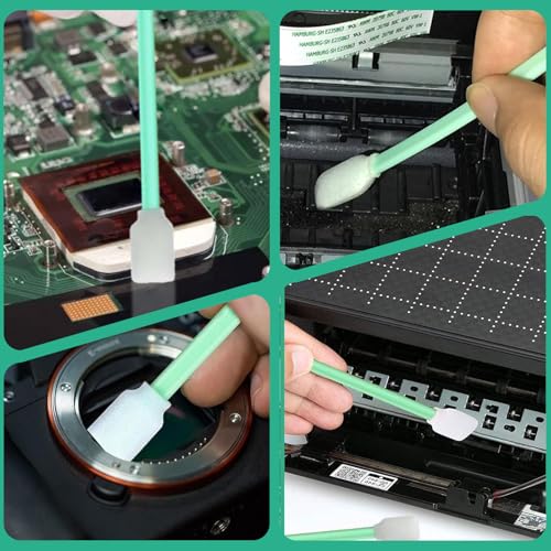 VARKAGE 100 Stück Reinigungsstäbchen, Wattestäbchen Lang,Schaumreinigungstupfer, Mini Reinigung Stäbchen Fusselfrei, Wattestaebchen, Für Tintenstrahl Kamera Linsen Reinigung (Grün)