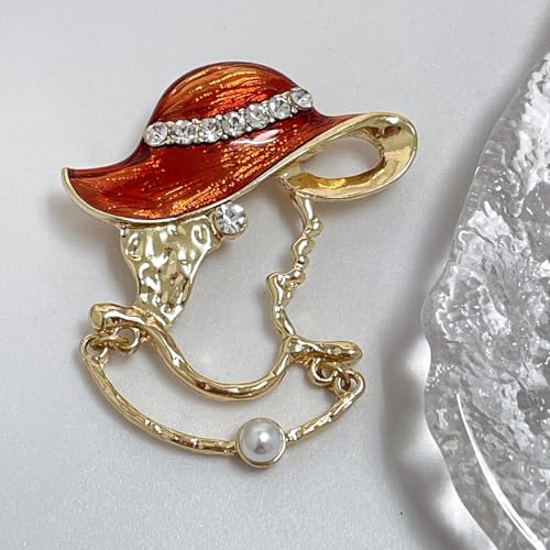 Image of Elegant Lady Lapel Brooch Pin for Women Crystal Rhinestone Faux Pearl Hat Red Enamel Pins Vintage Backpacks Badges Suit Dress Accessories Jewelry Gifts