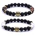 Joya Gift Couples His and Hers Bracelets Owl Charm Howlite Beaded Bracelets Set