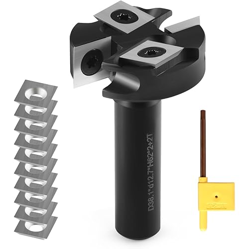 CNC Spoilboard Surfacing Router Bit 1/2" Shank, Slab Flattening Router Bit with 1-1/2" Cutting Diameter, 2+2 Flutes Insert Carbide Wood Planer Router Bits with 10 PCS Indexable Insert(12x12x2.2mm)
