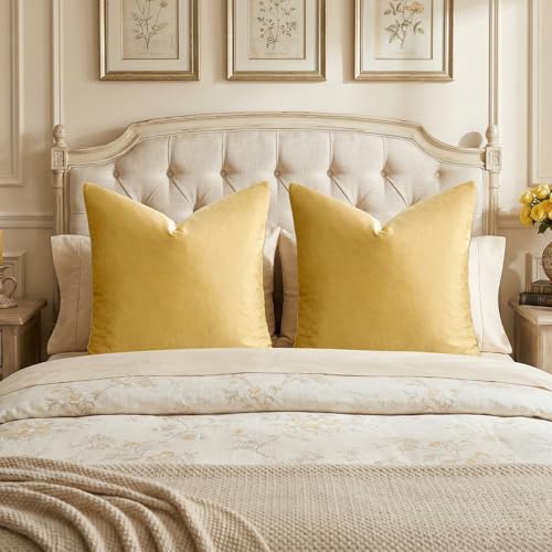 Image of GIGIZAZA Decorative Couch Throw Pillow Covers,Set of 2 Yellow Square Pillow Cushion Covers 26x26,Pillow Cases Velvet Pillow Covers