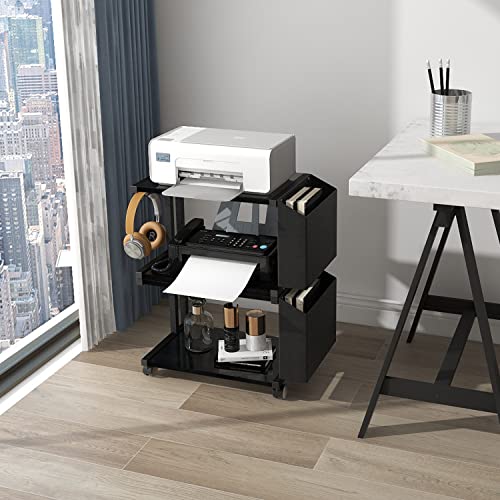 Vedecasa 2 Tier Black Printer Stand With Storage Bag For Home Office Desktop Printer Table Underdesk Organizer Mobile Printer Shelf With Caster Wheel (Black) #TOP3