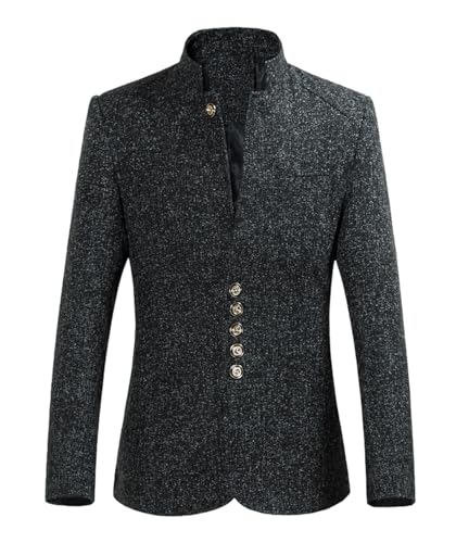 Mens Casual Suit Jacket Stand Up Sport Coat Vintage Mandarin Collar Blazer Single Breasted Dress Coat for Party JJK012