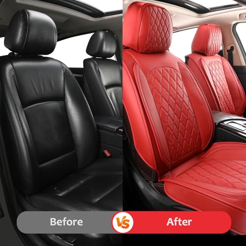 Image of MIROZO Seat Covers Full Set,Leather Car Seat Covers Breathable Car Seat Protector Waterproof Automotive Vehicle Cushion Cover Universal for Most Sedan, Truck and SUV (Full Set, Wine Red)