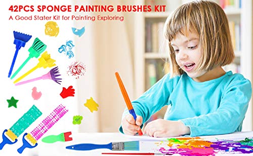 Camidy Kinderen Verf Kit 42Pcs / Lot Kinderen Spons Schilderij Borstel Combinatie Patronen Waterdichte Schort Tekening Kit Voor Het Schilderen Van Kinderen Oefenen - Afbeelding 4