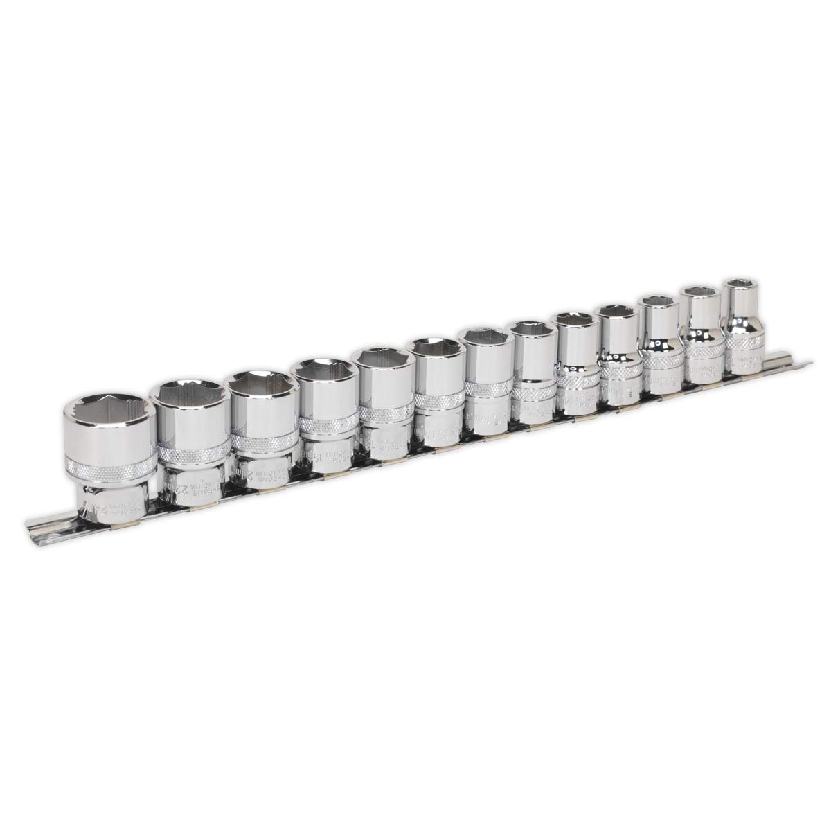 Sealey AK2742 13pc Sockets with Lock-On™ technology 1/2" Dr 10mm - 24mm on Rail