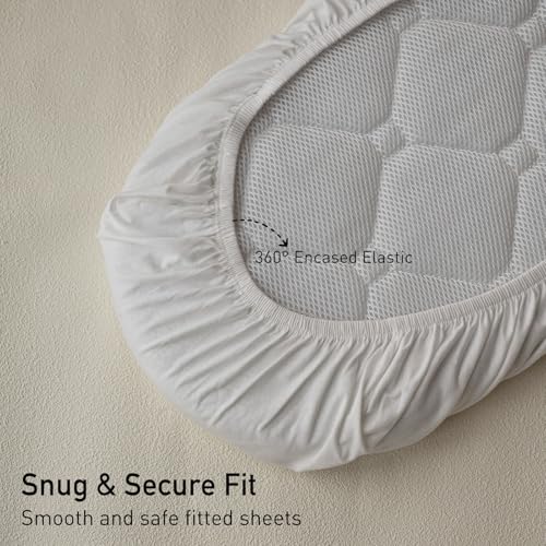 Image of Gllquen Baby Bassinet Sheets 2 Pack, 100% Organic Cotton Bassinet Fitted Sheets for Girls Boys, Soft & Breathable Unisex Baby Mattress Sheet for Standard Bassinets 33 inchx17 inch(White)