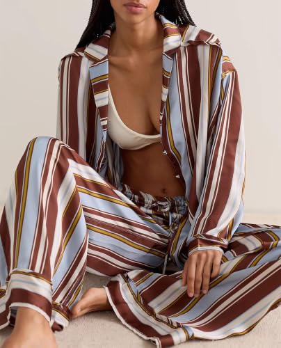 Image of Women Satin Pajama Sets Floral Silk Pajamas Pj Set