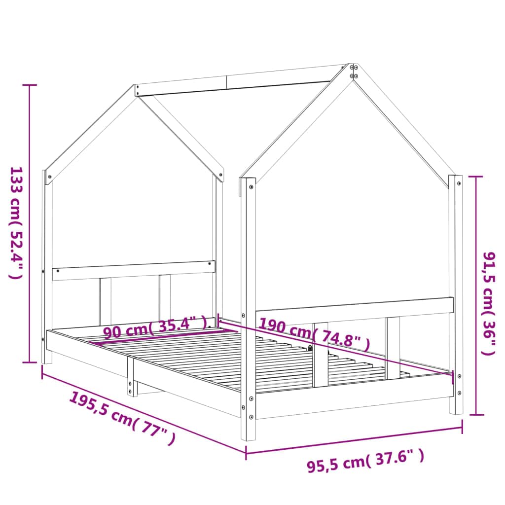 Kinderbett aus massivem Kiefernholz 90 x 190 cm, Lattenrost Design, mit Rahmen für Bettvorhänge, für Kleinkinderzimmer, ab 4 Jahren, Holzschutz