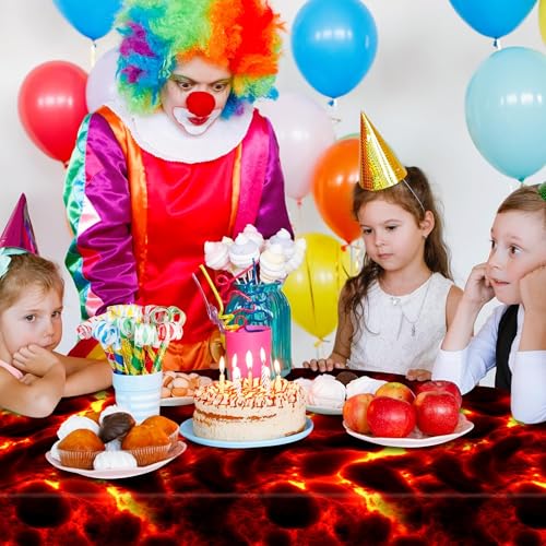 Image of Kochorie Lava Tablecloth Roll with Cutter Box 100 Ft X 54 Inch Frame Volcano Table Cover Disposable Hot Lava Plastic Party Supplies for Volcano Dinosaur Theme Party Halloween Game Decorations