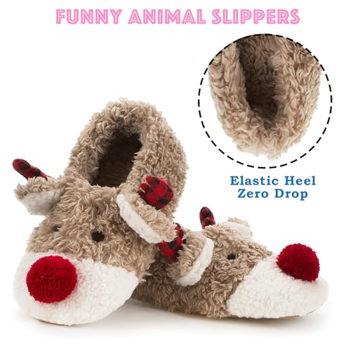 Image of Cozylook Cute Animal Slippers for Women and Kids Fuzzy Non Slip Soft Sole | Warm plush lining, gripper dots, playful animal details, machine wash cold, toddlers teens and adult women, indoor use