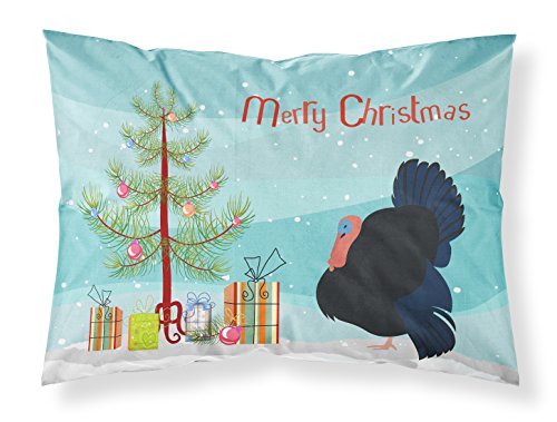 Caroline's Treasures BB9352PILLOWCASE Norfolk Black Turkey Christmas Fabric Standard Pillowcase, Teal Lightweight Super Soft Easy Care Decorative Artwork Pillowcase, Standard